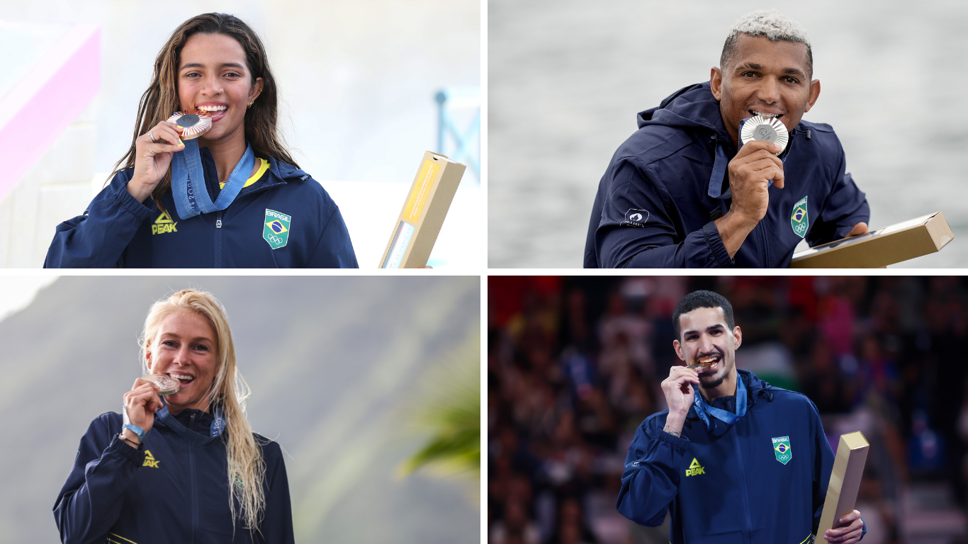 Rayssa Leal, Isaquias Queiroz, Tati Weston-Webb e Netinho: alguns dos brasileiros medalhistas de prata e bronze nos Jogos de Paris 2024.Créditos: divulgação Comitê Olímpico Brasileiro (COB).