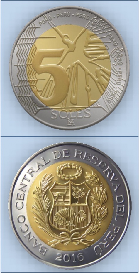 Moeda de 5 Soles (Crédito: Banco Central de Reserva del Perú)