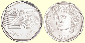 Moeda antiga de 25 centavos (Crédito: Banco Central do Brasil)